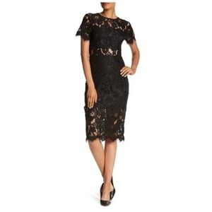 NSR Black Floral Lace Midi Dress